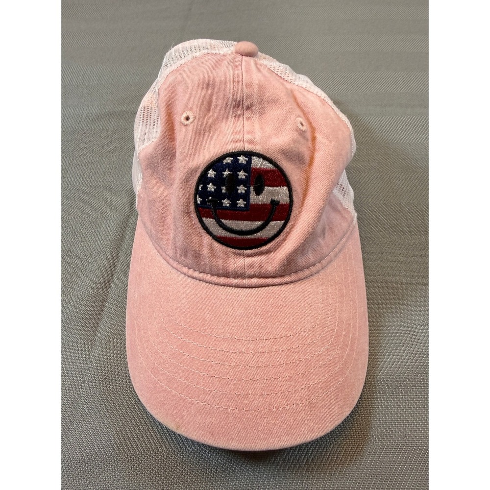 Infinity Her Pink Trucker Hat American Flag Smiley Face Mesh Snapback Cap OSFMW